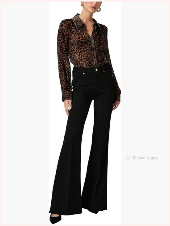 Tops - V-Neck Long Sleeve Button Down Blouse - Silk Blend Cheetah Print